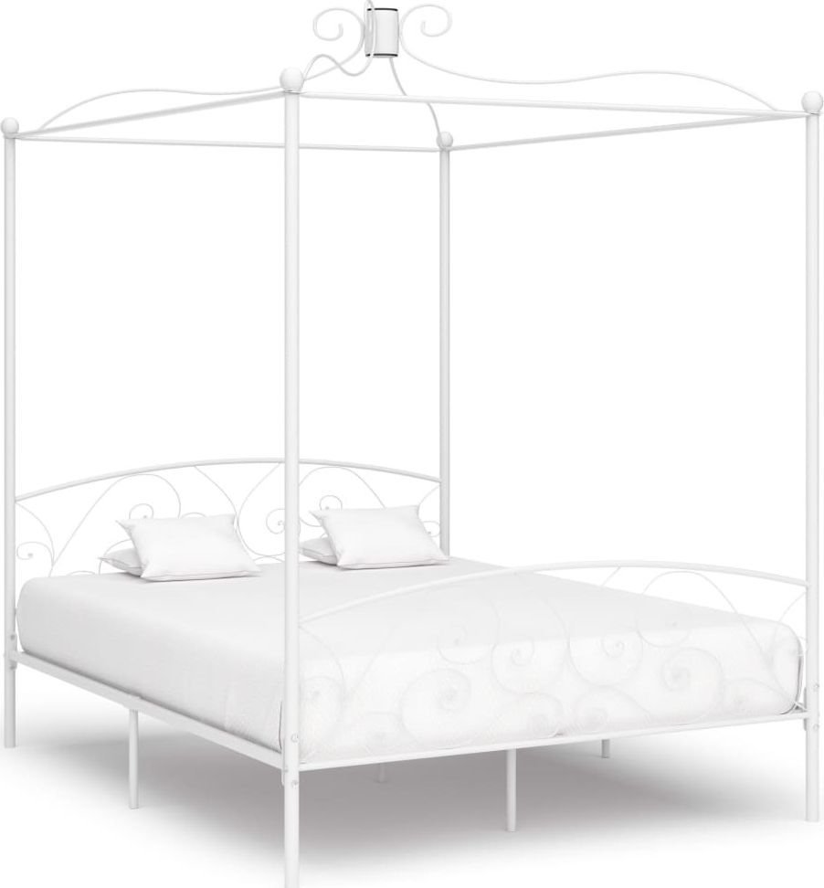 vidaXL Rama łóżka z baldachimem, biała, metalowa, 160 x 200 cm