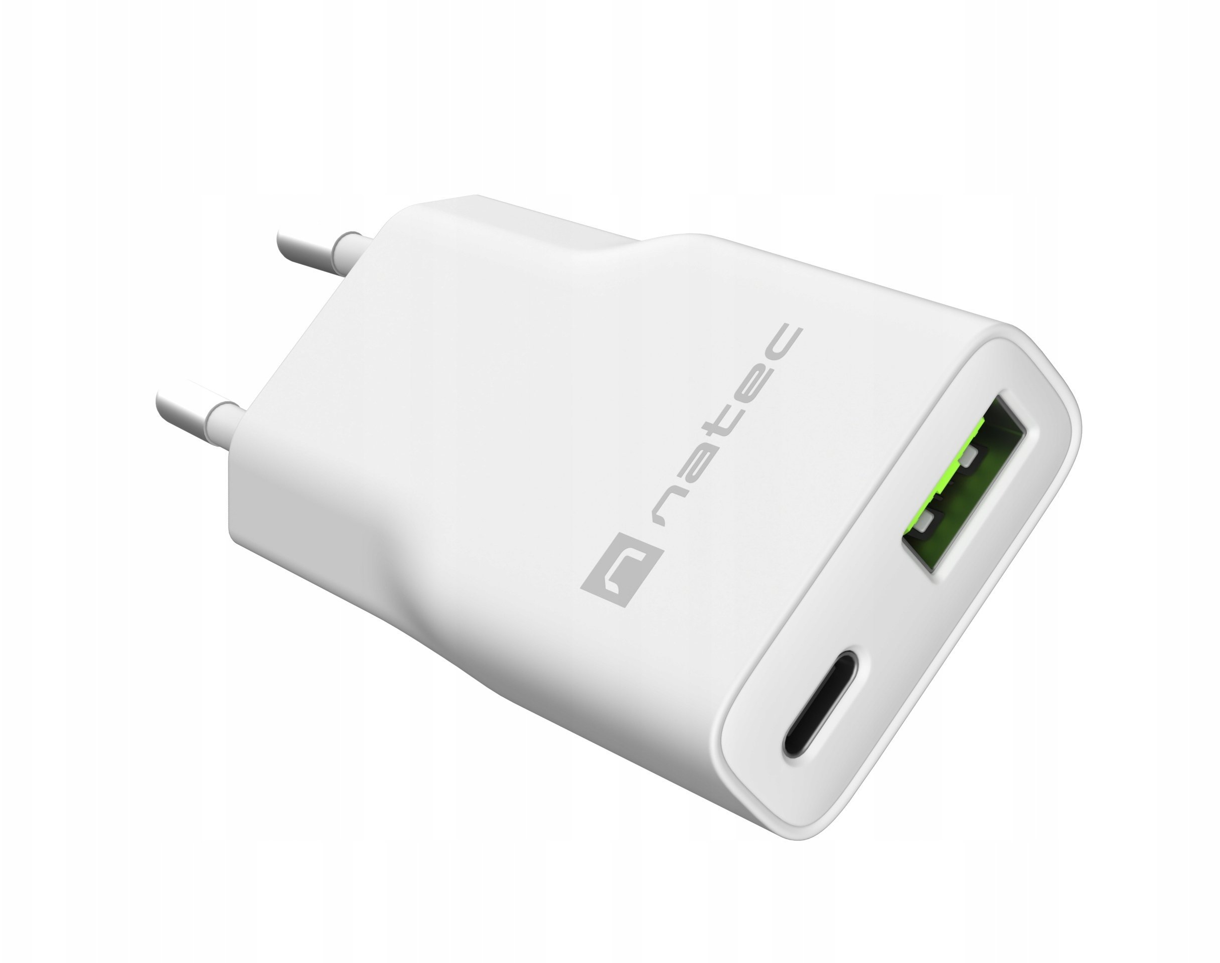 ŁADOWARKA SIECIOWA NATEC RIBERA GAN SLIM 1X USB-A + 1X USB-C 20W BIAŁA