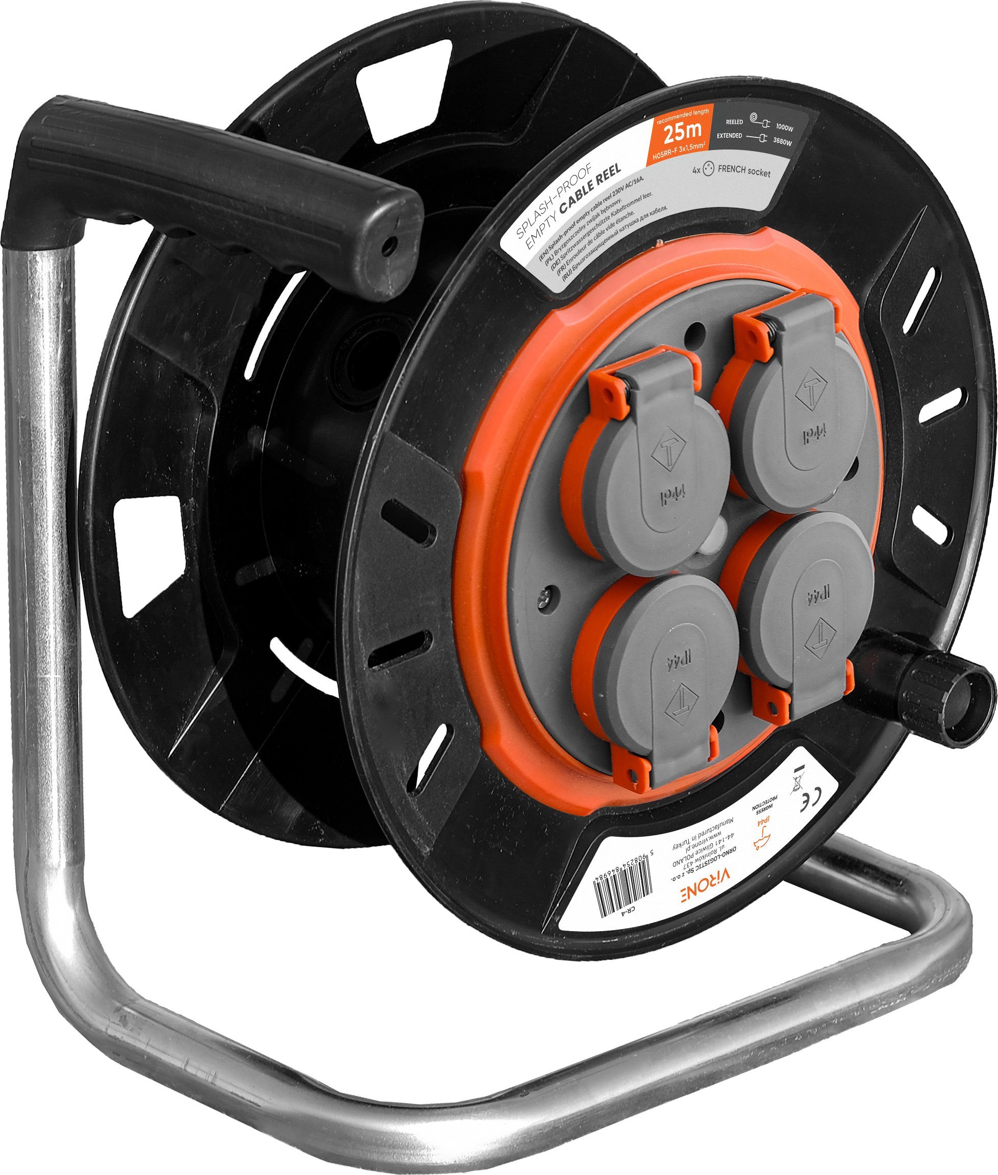 Orno Bryzgoszczelny zwijak bębnowy IP44 4x2P+Z 16A 230V, H05RR-F 3x1,5mm2, 25m