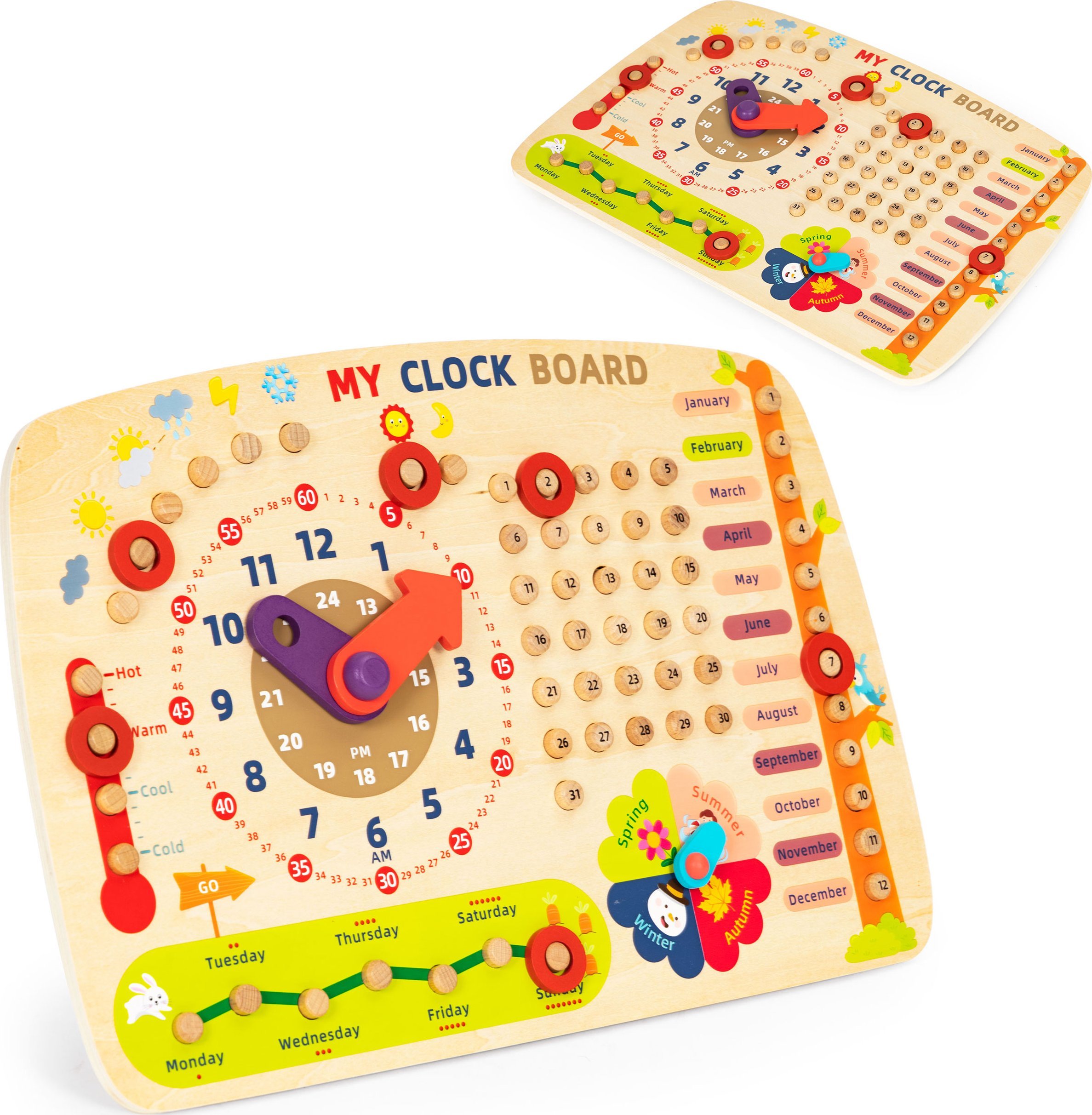 Ecotoys Drewniana tablica manipulacyjna dla dzieci kalendarz zegar ECOTOYS