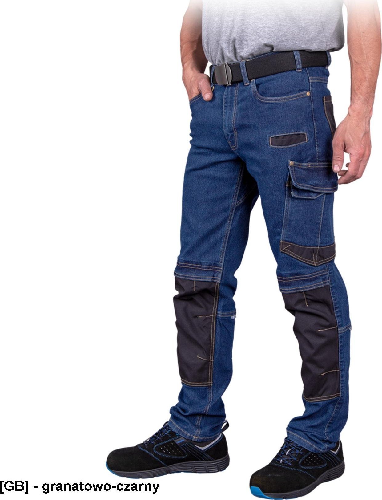 R.E.I.S. JEANS303-T - spodnie ochronne do pasa, 7 kieszeni, odblaski - granatowo-czarny - rozmiary 58