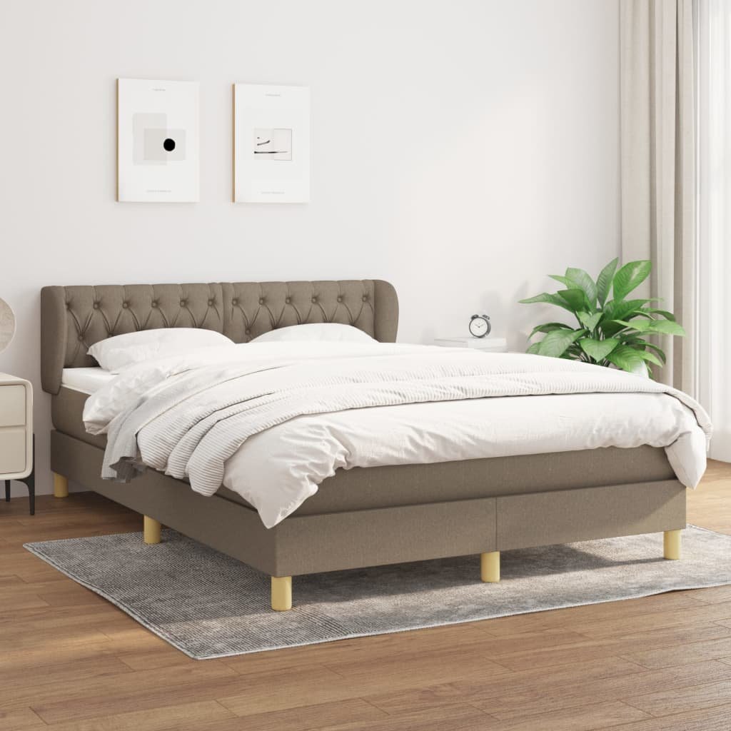 vidaXL vidaXL Łóżko kontynentalne z materacem, taupe, tkanina, 140x190 cm