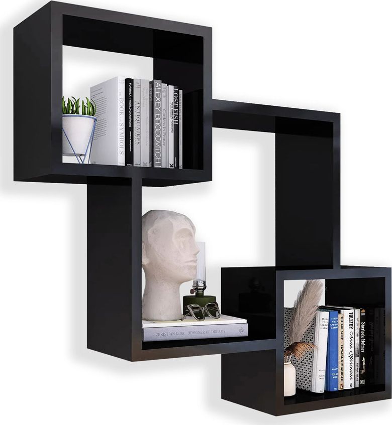 Elior Czarna nowoczesna półka na ścianę - Apolla