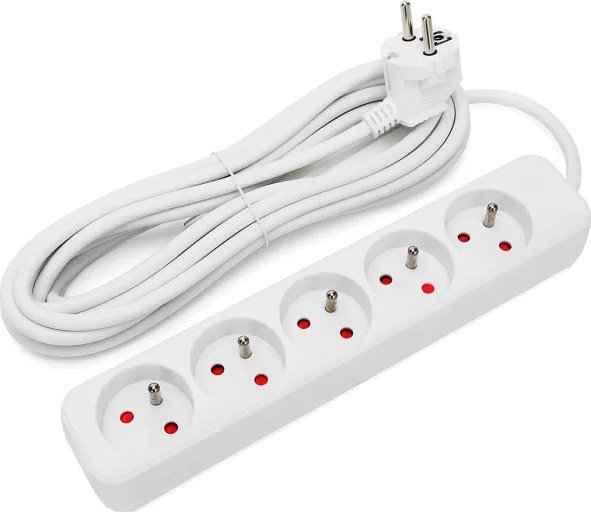 Aigostar Przedłużacz na 5 gniazd bez przełącznika 5 metrów Listwa zasilająca na 5 gniazd typu francuskiego bez przełącznika 5