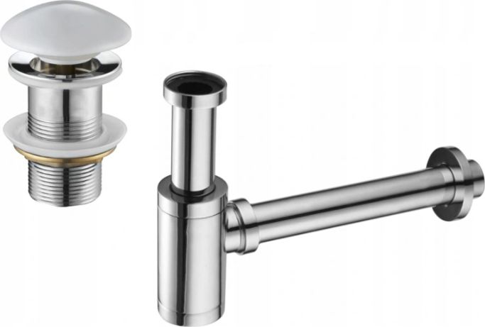 Syfon Mexen Mexen półsyfon umywalkowy okrągły z korkiem ceramicznym klik-klak, bez przelewu, chrom/biały - 7991050-02