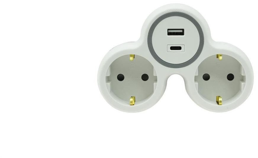 Rozgałęźnik dwukrotny 2x gniazdo wtyczkowe z/u schuko 1xUSB A 1xUSB C R-21WS/S/B W-72010