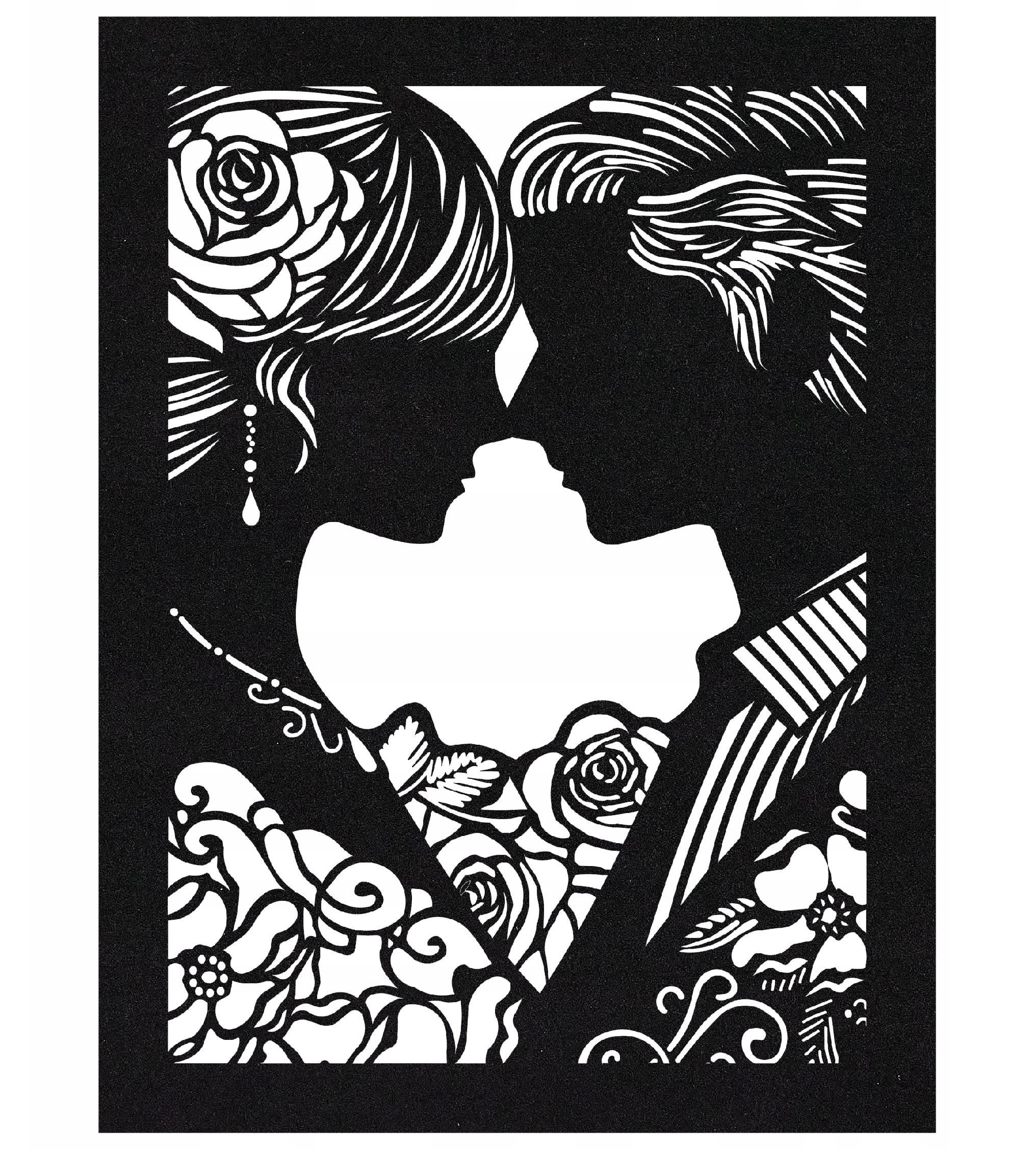 DEKORACJA ŚCIENNA OBRAZ AŻUROWY PARA CZARNY WELUR 50x37,5cm