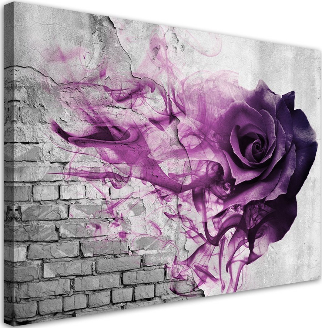Feeby Obraz na płótnie, Fioletowa róża na tle z cegłami - 120x80