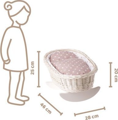 WickerPL BUJANE ŁÓŻECZKO KOŁYSKA Z WIKLINY DLA LALEK Z POŚCIELĄ 46X28 H 20/25 CM