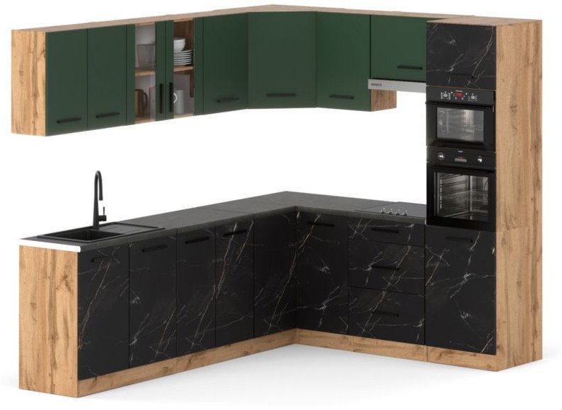 Kuchnia Narożna Z Blatem Modułowa 4.6m Wotan Butelkowa Zieleń San Sebastian