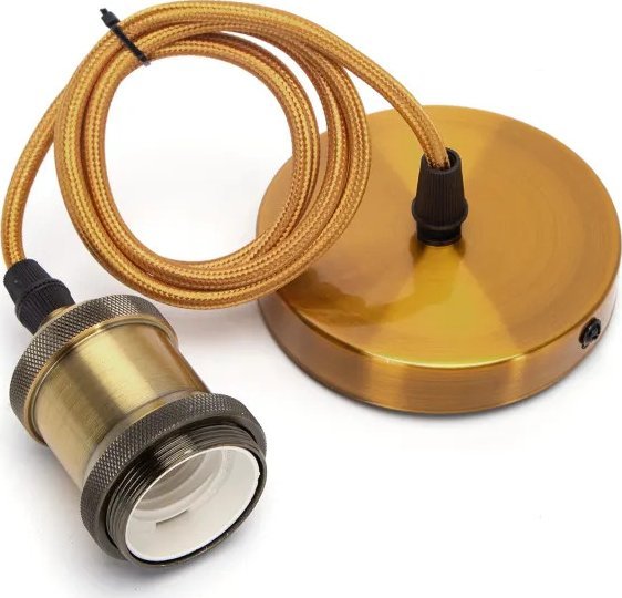 Aigostar Oprawka żarówki E27 z metalu z przewodem 2x0.75mm 1 m złoty brąz Oprawka żarówki E27 z metalu z przewodem 2x0.75mm 1 m złoty brąz