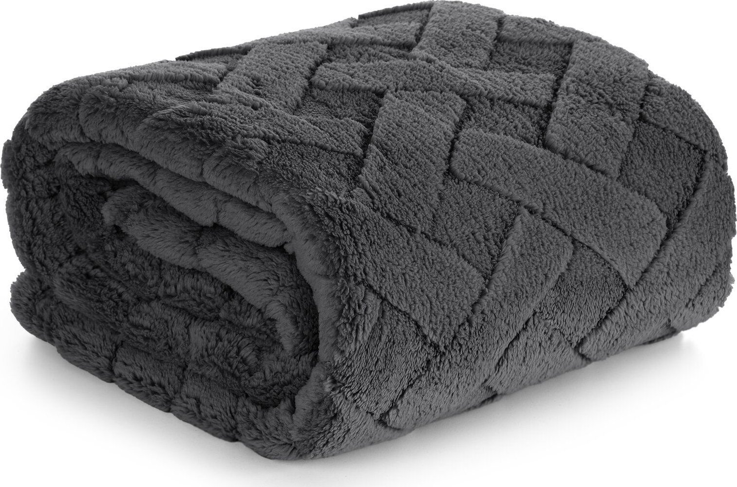 Design 91 Koc mikroflano z tłoczeniem w formie jodełki CARO 170X210 stalowy