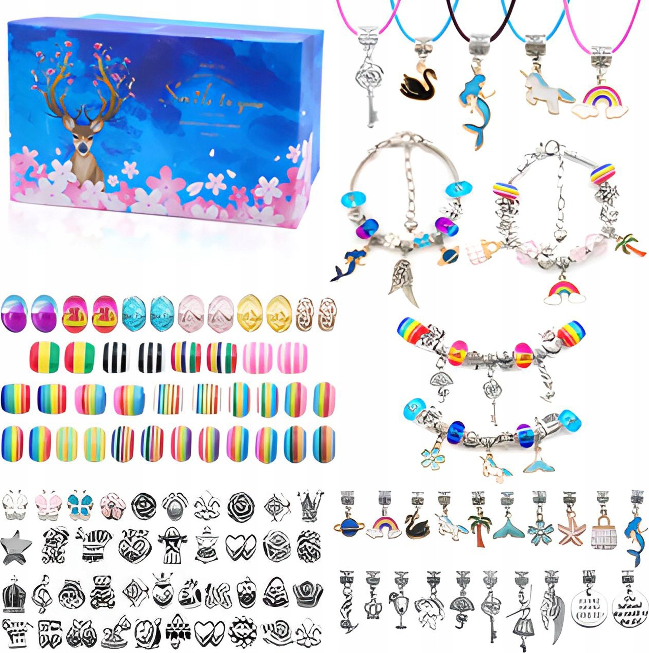 Zestaw Do Tworzenia Robienia Biżuterii, Bransoletek, Charmsy, Zawieszki, Koraliki w paski, MIX