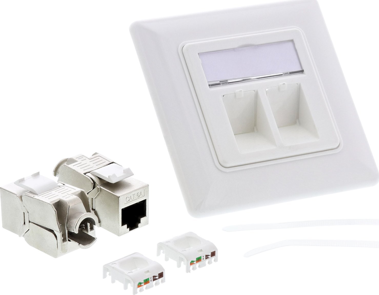 InLine InLine® Cat.6A box flush-mounted 2x RJ45 white RAL9010