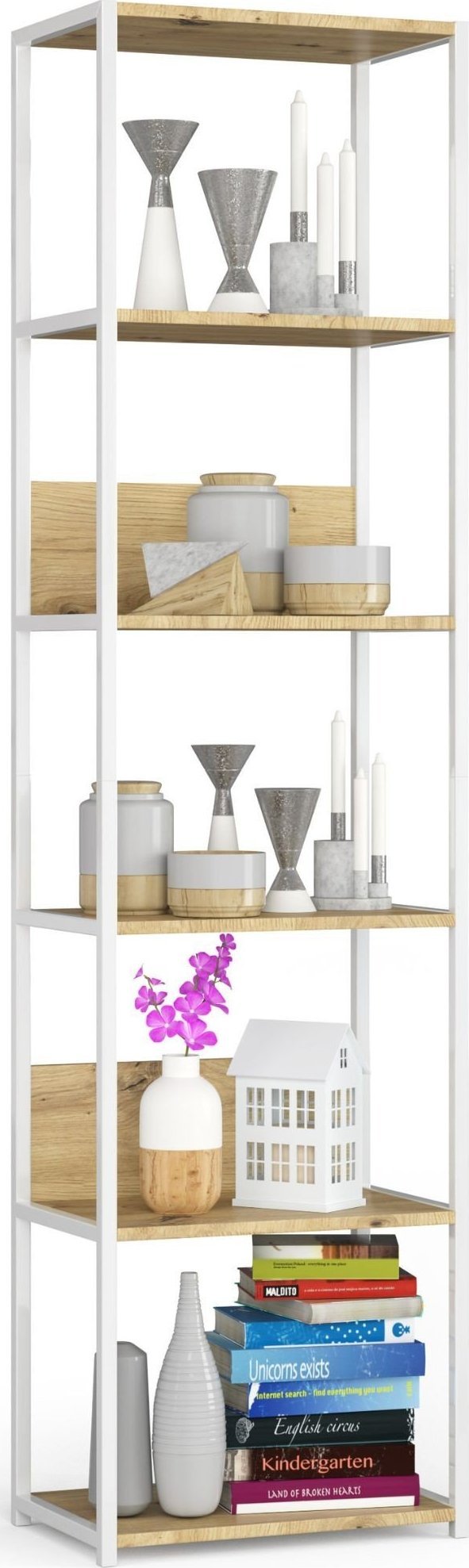 Fabryka Mebli Akord Regał loftowy metalowy 50 cm - biały-dąb artisan - 6 półek