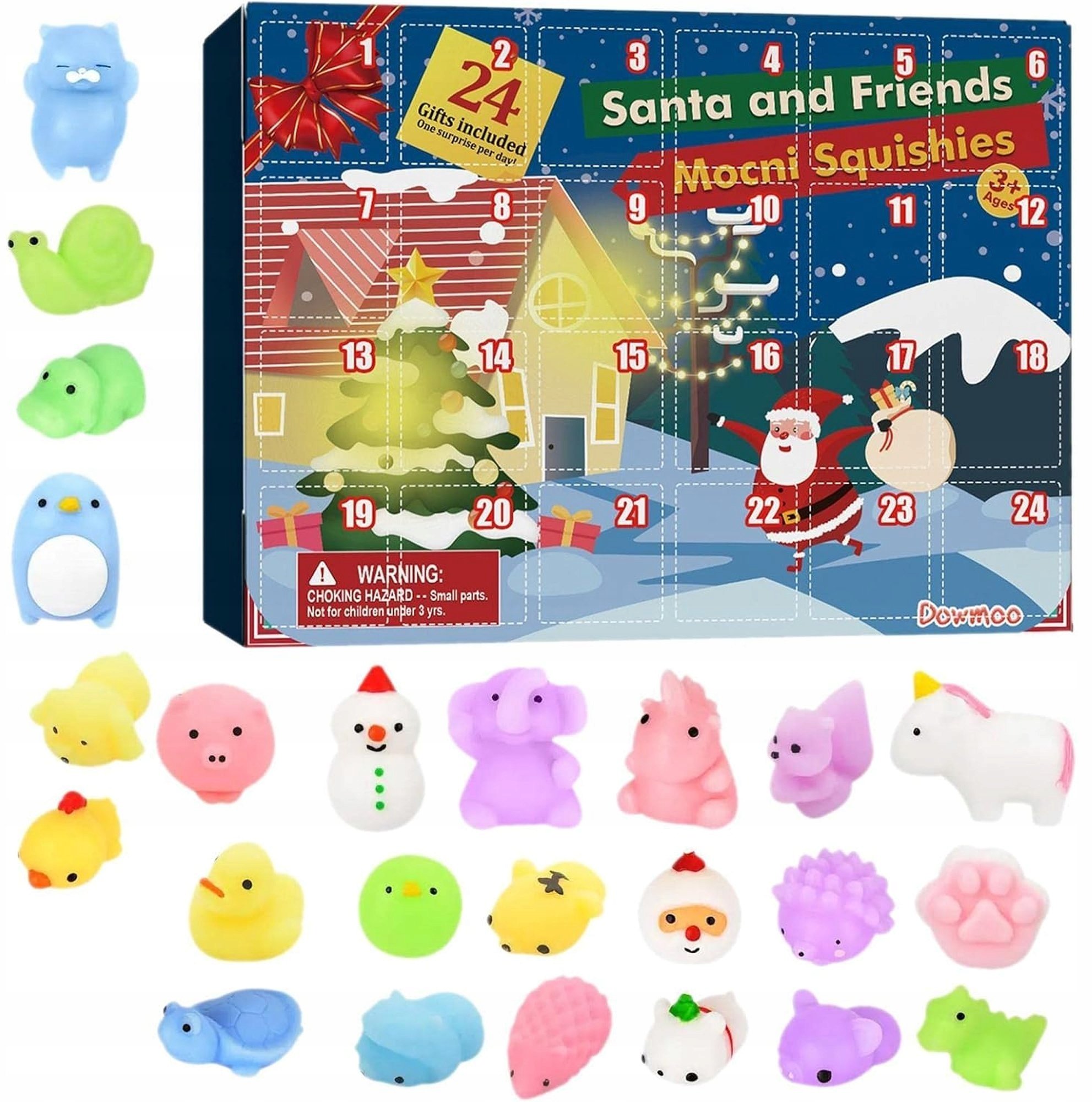 KALENDARZ ADWENTOWY DLA DZIECI ZABAWKI ANTYSTRESOWE GNIOTEK SQUISHY 24 SZT