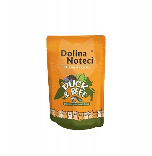 Mokra karma dla kota Dolina Noteci Superfood kaczka i wołowina saszetka zestaw 10 x 85 g