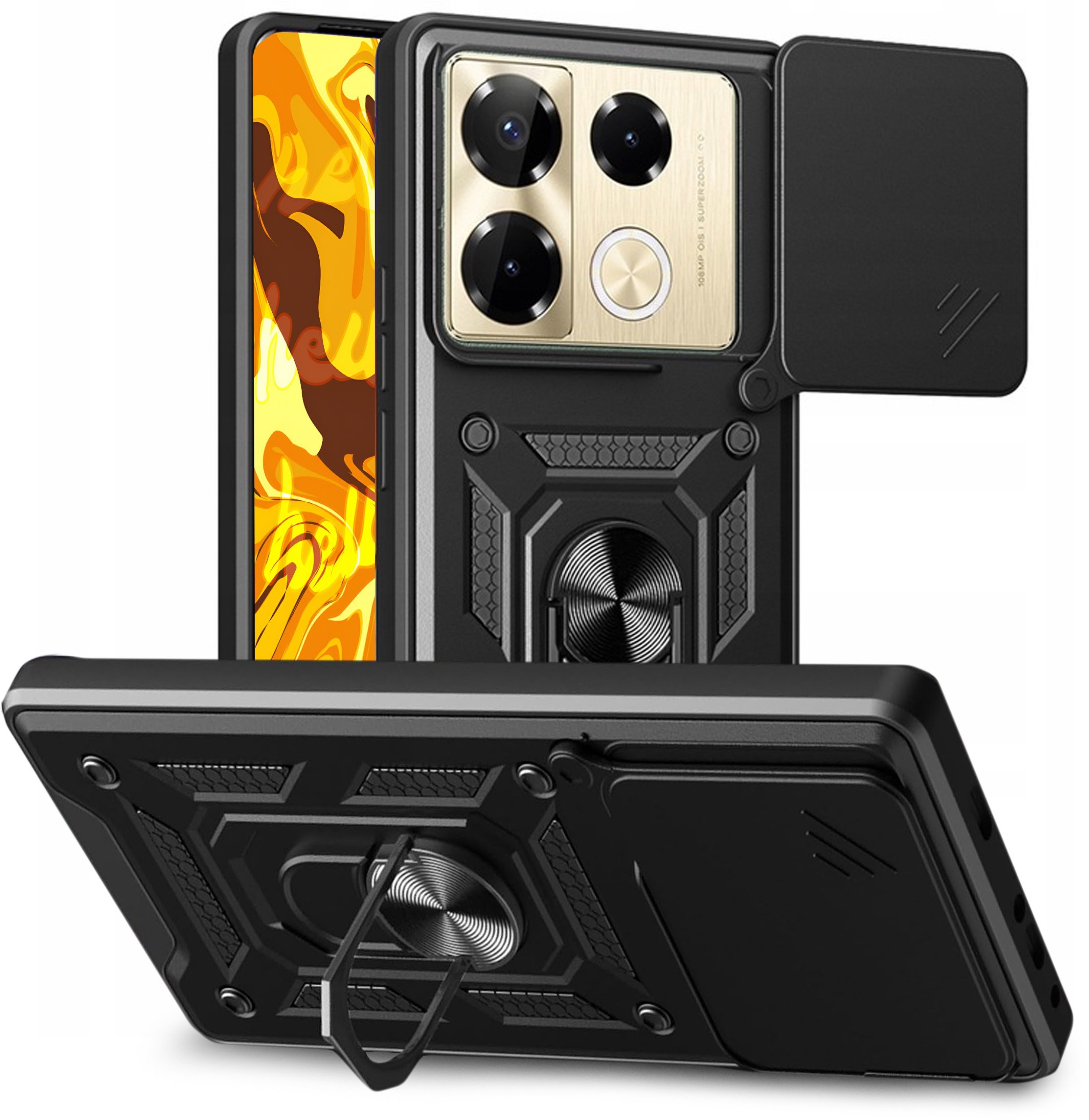 ETUI PANCERNE DO INFINIX NOTE 40 PRO 5G CZARNE ARMOR HOLDER RING CASE