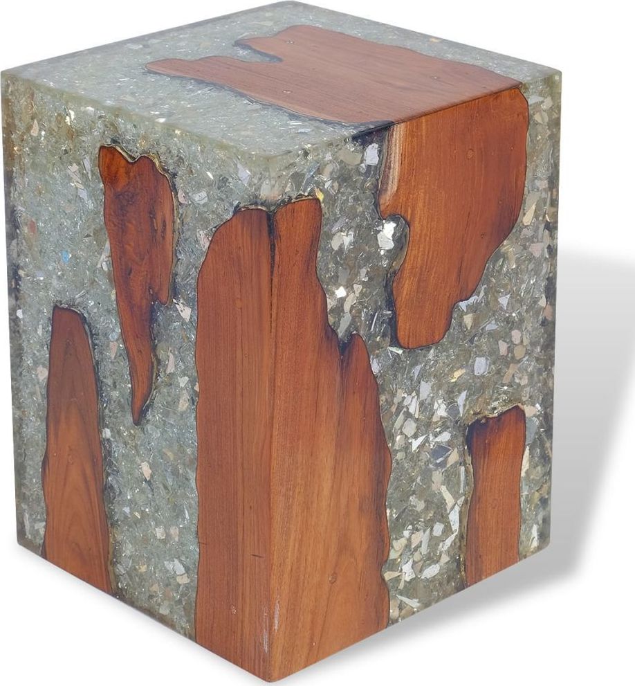 vidaXL Stołek, lite drewno tekowe i żywica