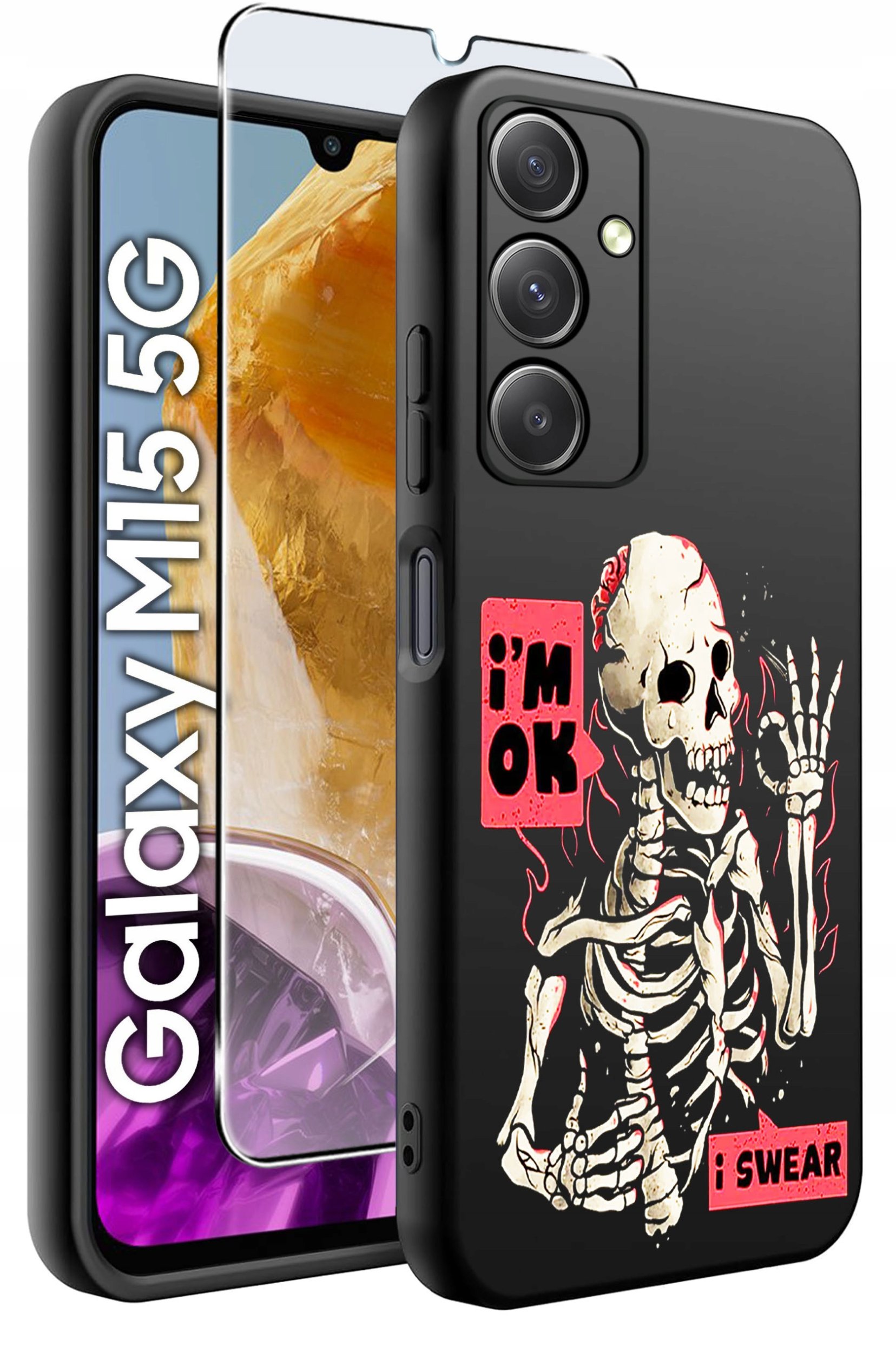 ETUI do Samsung M15 5G WZORY | SILIKONOWE MATT CASE + SZKŁO HARTOWANE 9H