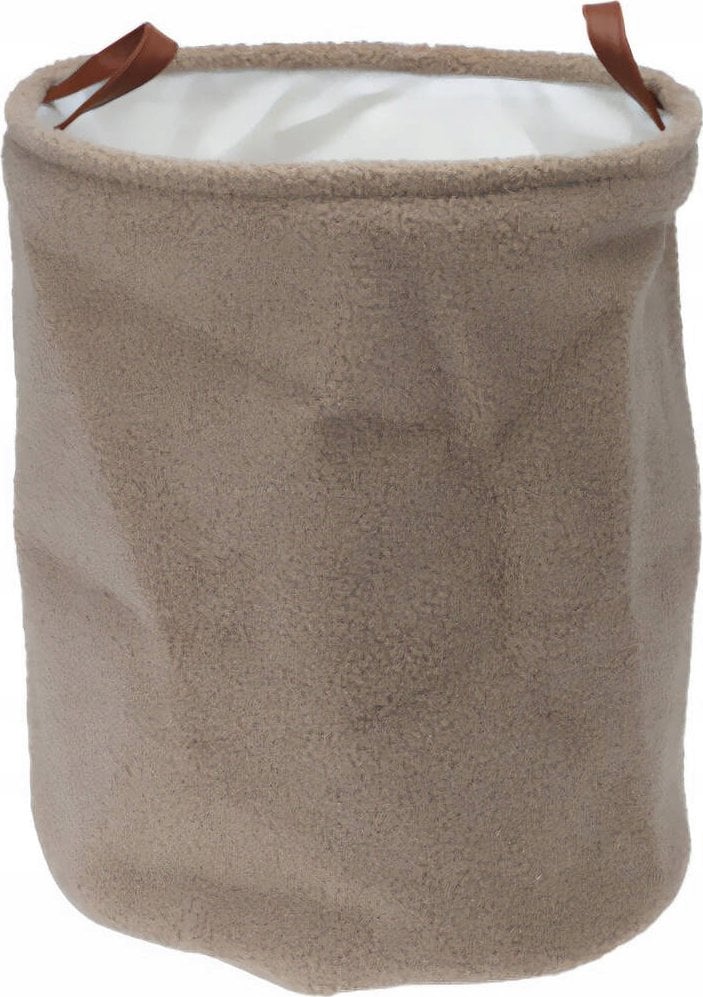 Home Styling Collection Kosz do przechowywania z materiału boucle, uchwyty ze sztucznej skóry, Ø 38 x 50 cm