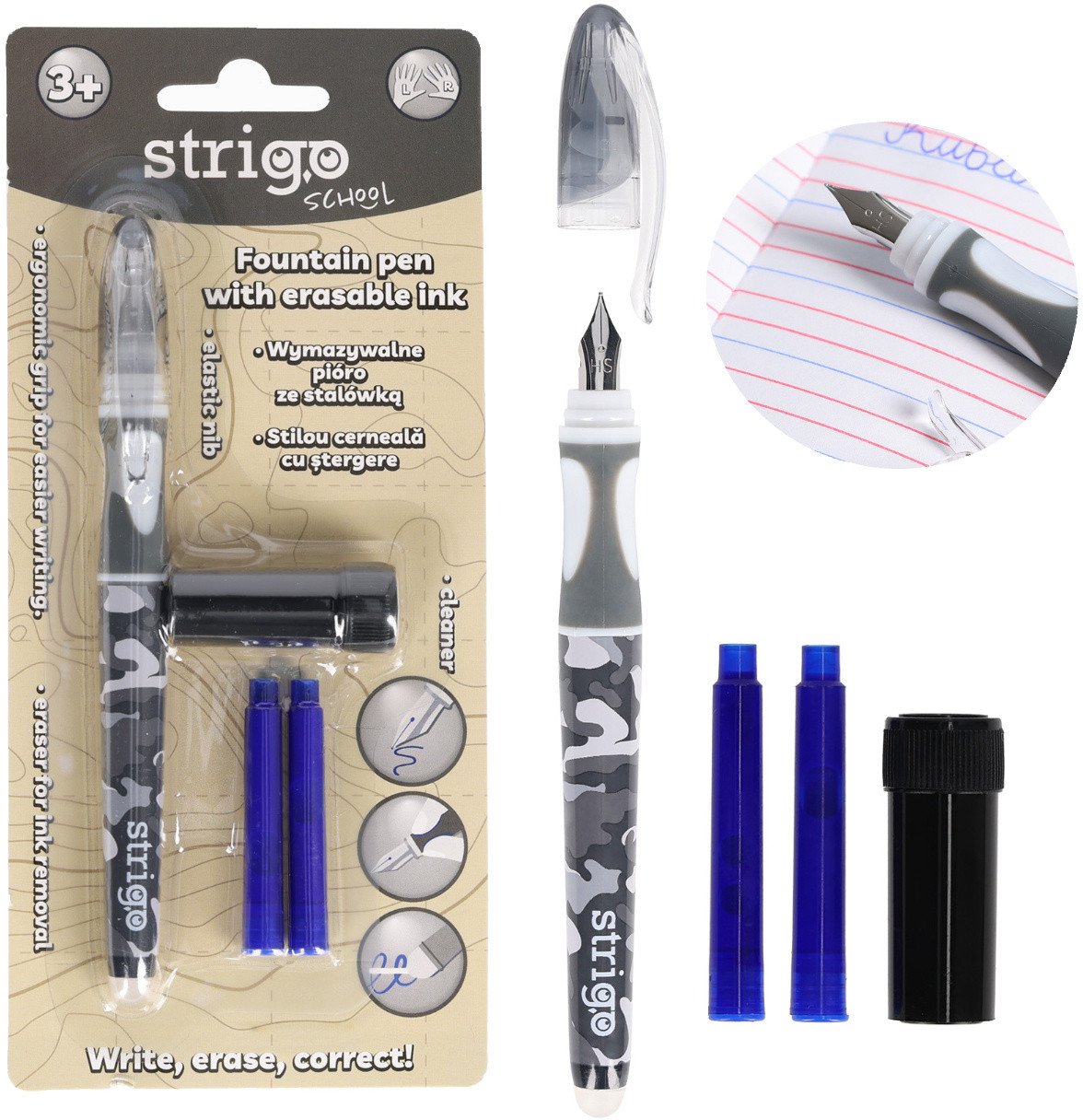 Pióro wieczne ścieralne wymazywalne z stalówką do nauki pisania Moro STRIGO