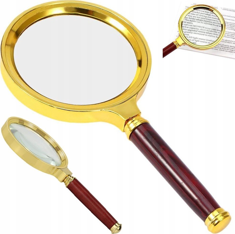 Verk LUPA RĘCZNA KLASYCZNA 80mm ZŁOTA SZKŁO ELEGANCKA