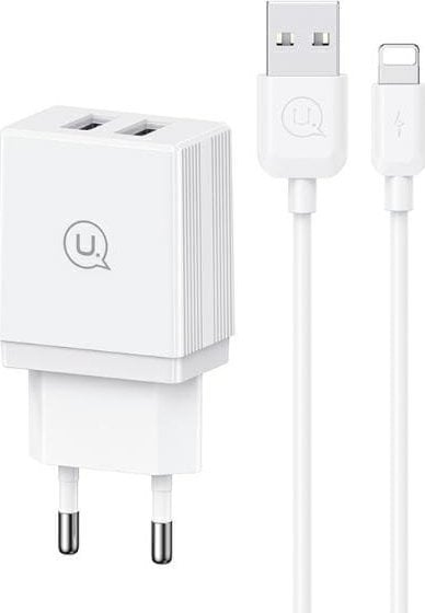 Ładowarka Usams USAMS Ład. siec. 2xUSB 18W + kabel Lightning/USB-A Fast Charging biały/white series HC HCXLTZ01