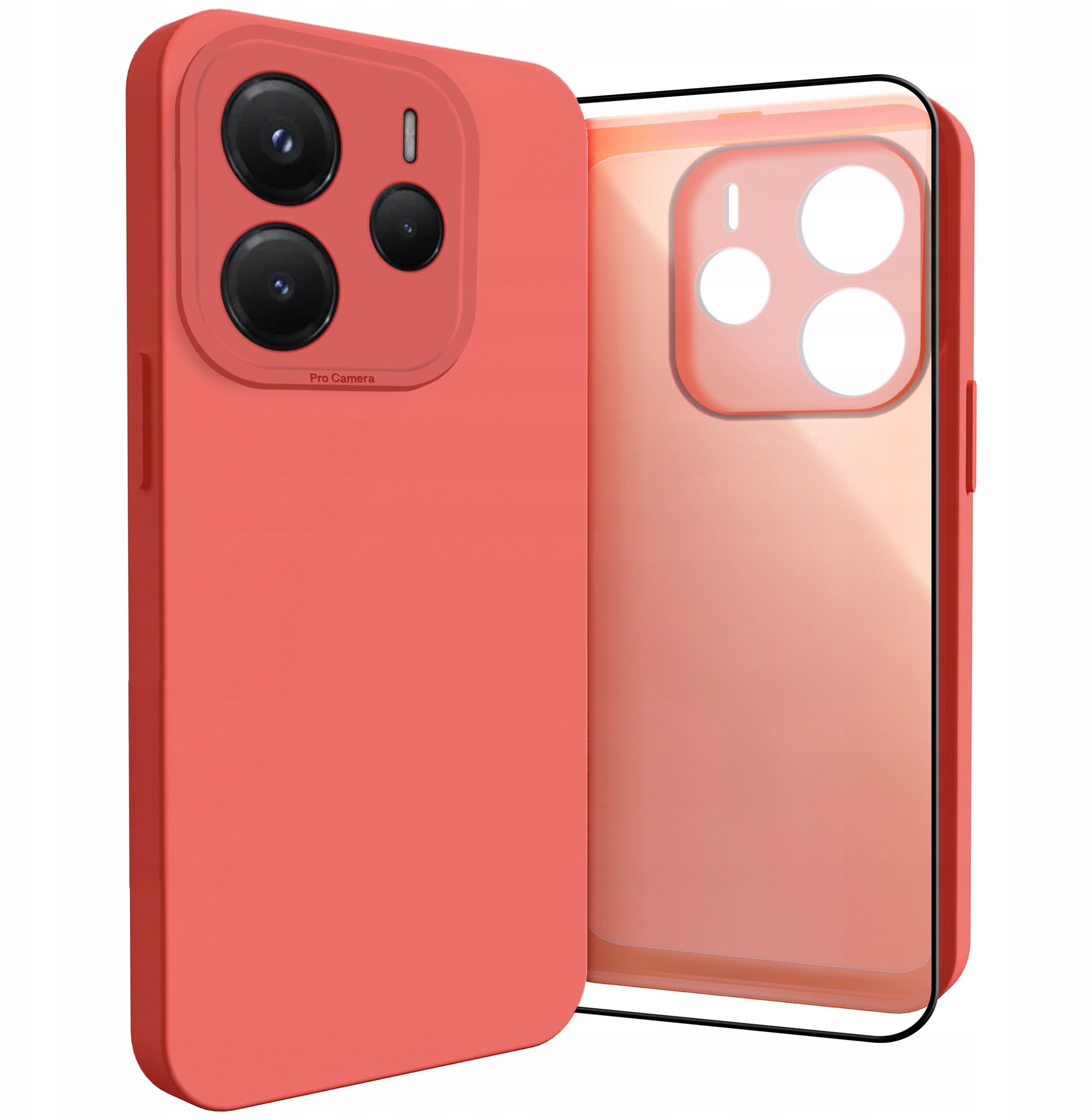 Etui do Xiaomi Redmi Note 14 5G (Osłona Kamery, Czerwone, Case) Szkło 9H