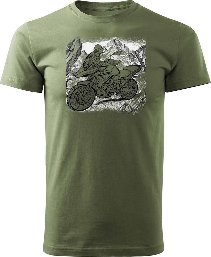 Topslang Koszulka motocyklowa z motocyklem na motor BMW GS 1250 ADVENTURE męska khaki REGULAR S