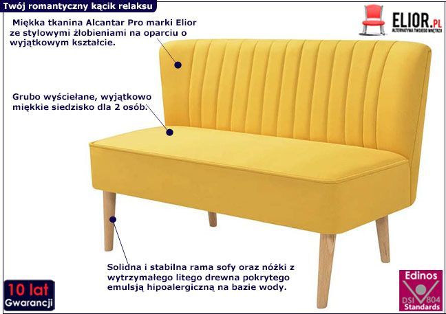 Elior Romantyczna sofa Shelly - żółta