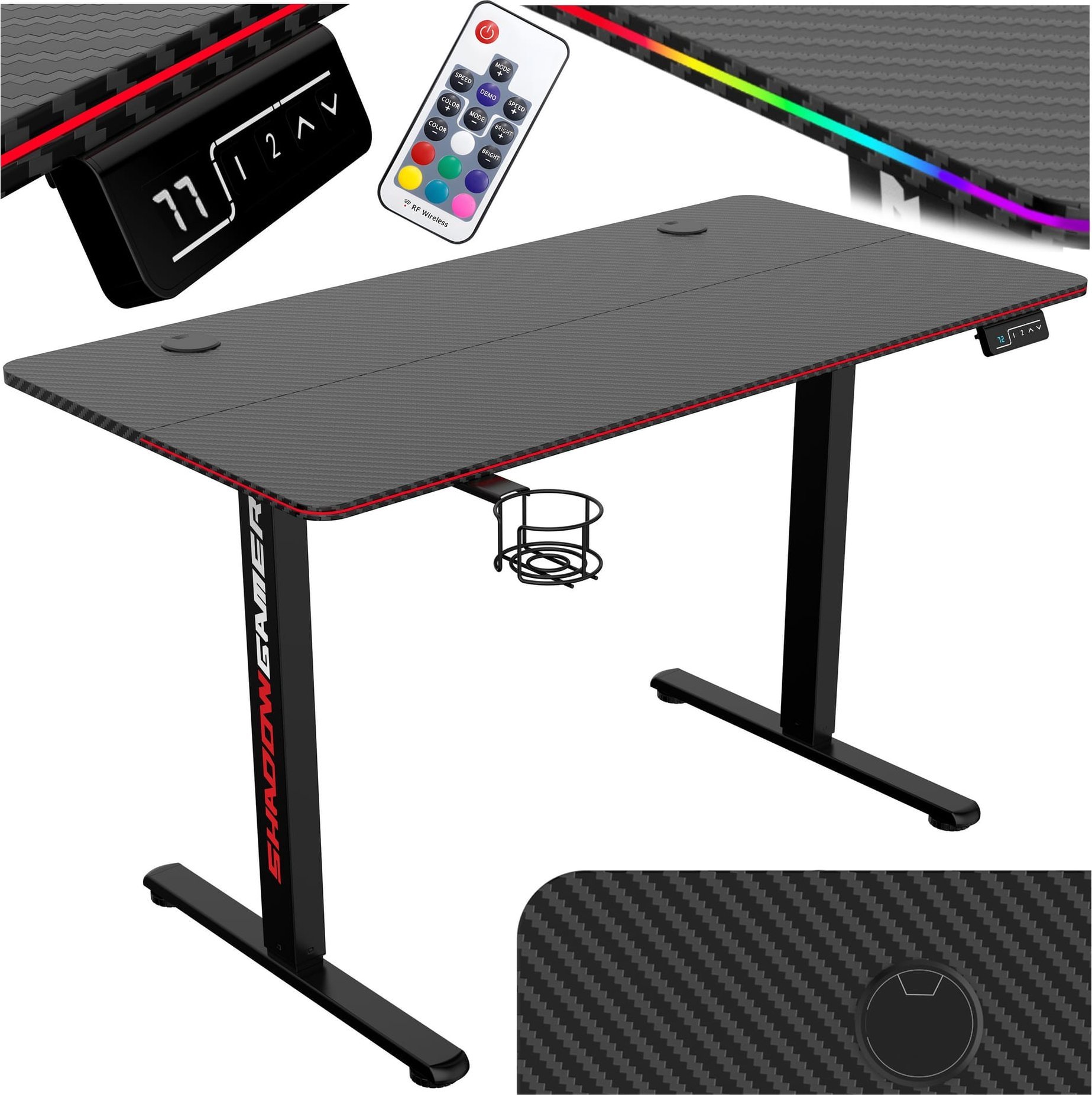 Biurko gamingowe SHADOW GAMER elektryczne 2.0 LED RGB 160 cm