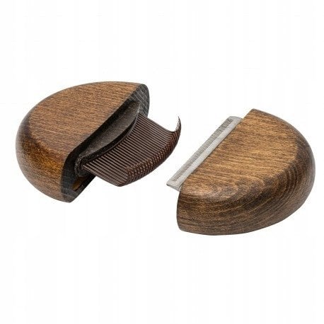Ekskluzywny grzebie� 2 w 1, okr�g�y z z grzebieniem przeciwpchelnym, drewno bukowe, stal, plastik PP, �rednica 9,2cm