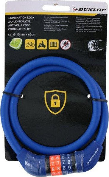 Zapięcie rowerowe Dunlop linka,szyfr 10 mm x 65 cm niebieskie 1042503