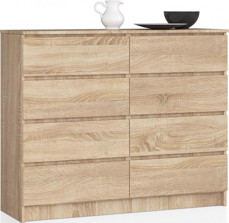 Fabryka Mebli Akord KOMODA K 120 cm 8 SZUFLAD DĄB SONOMA