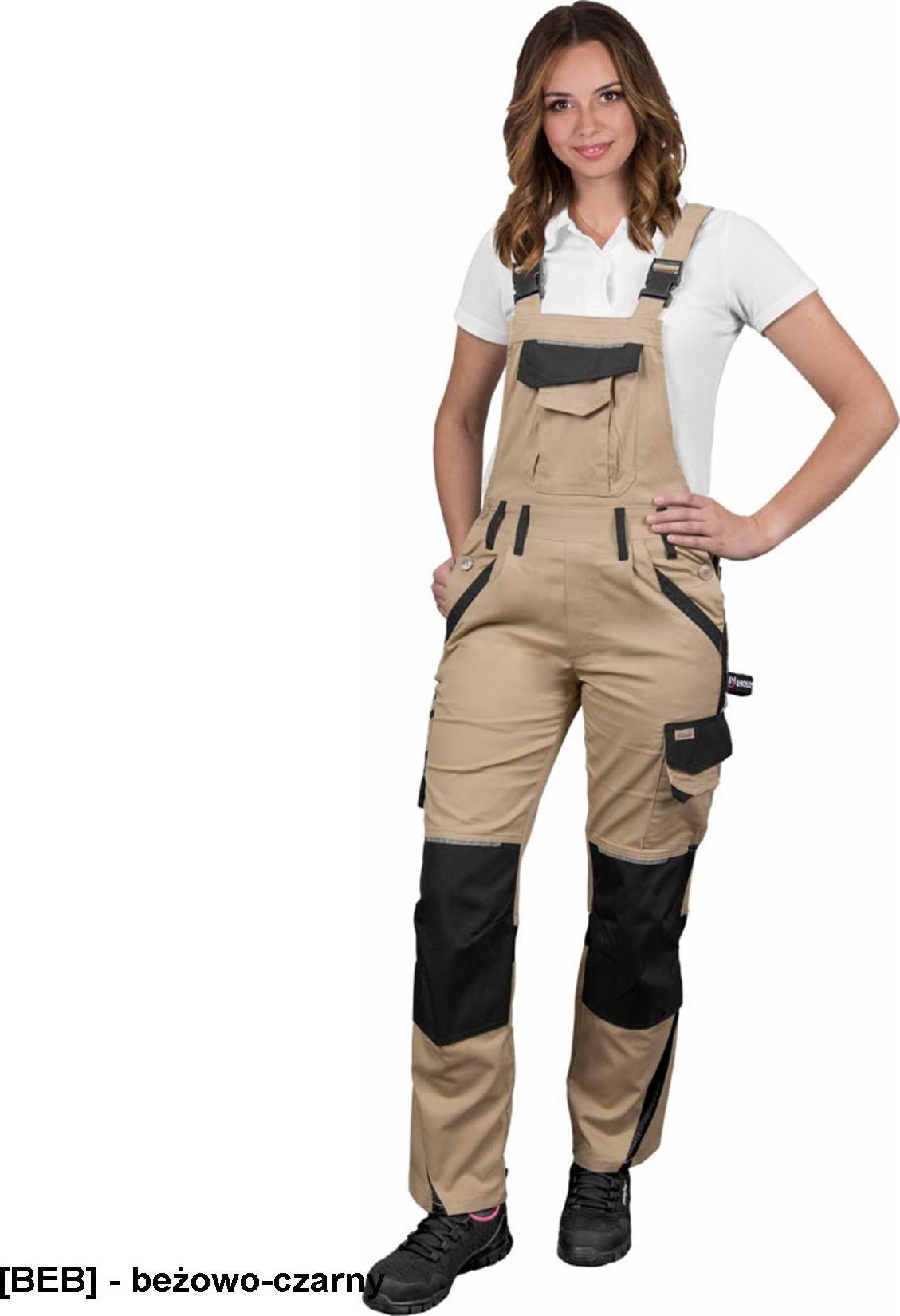 R.E.I.S. LH-SAND-B - Damskie spodnie ochronne ogrodniczki SAND, 6 kieszeni + na nakolanniki, pętelki, przewiewne wstawki siatkowe, 97% bawełna, 3% spa