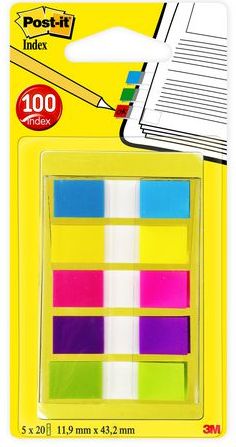 Post-it Zakładki indeksujące 683-5CB 12x43mm, mix: niebieski + żółty + óżowy + fioletowy + zielony (3M0103)