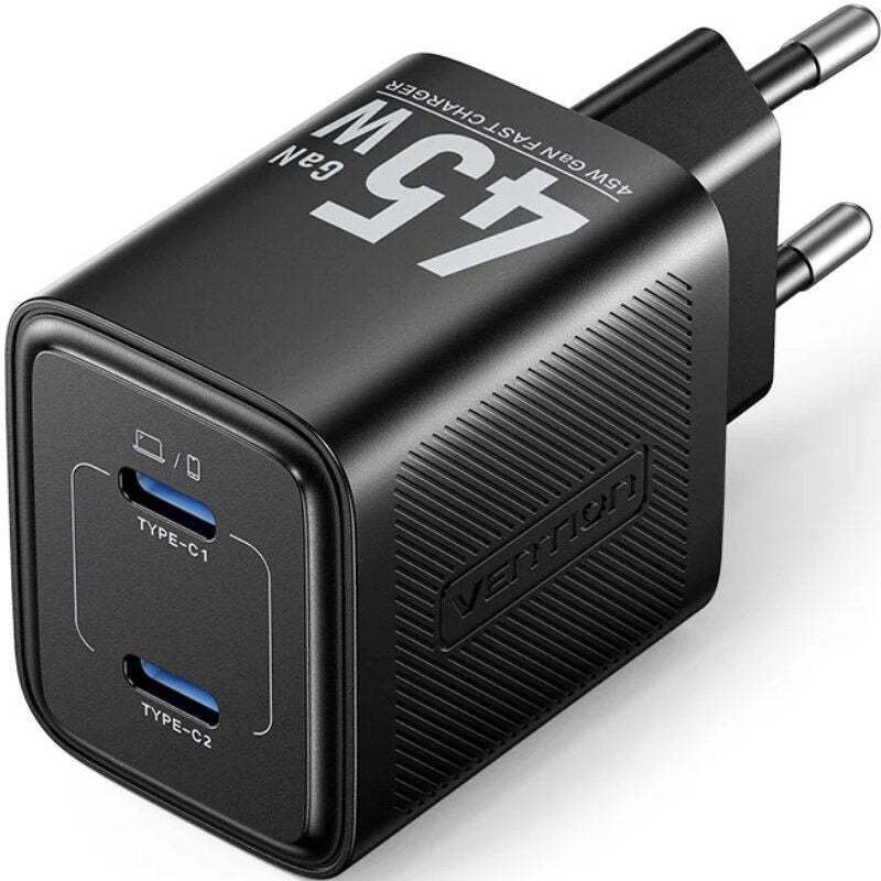 Ładowarka Vention MOBILE CHARGER WALL 45W USB-C/2P BLACK FEFB0-EU