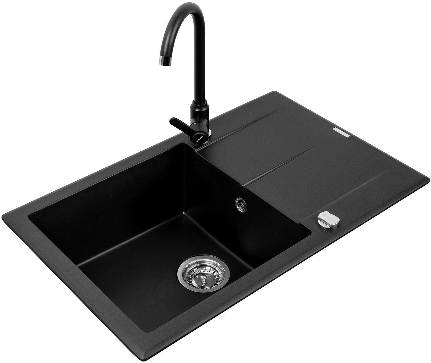 Pyramis Zlewozmywak Keros (76x48) 1B 1D karbon + bateria Lungo + półeczka do baterii