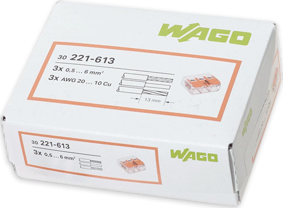 Wago szybkozłączka uniwersalna 3x0,5-6mm transparentna opakowanie 30 sztuk (221-613)