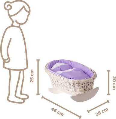 WickerPL Bujane ŁÓŻECZKO KOŁYSKA Z WIKLINY DLA LALEK Z POŚCIELĄ 46X28 H 20/25 CM