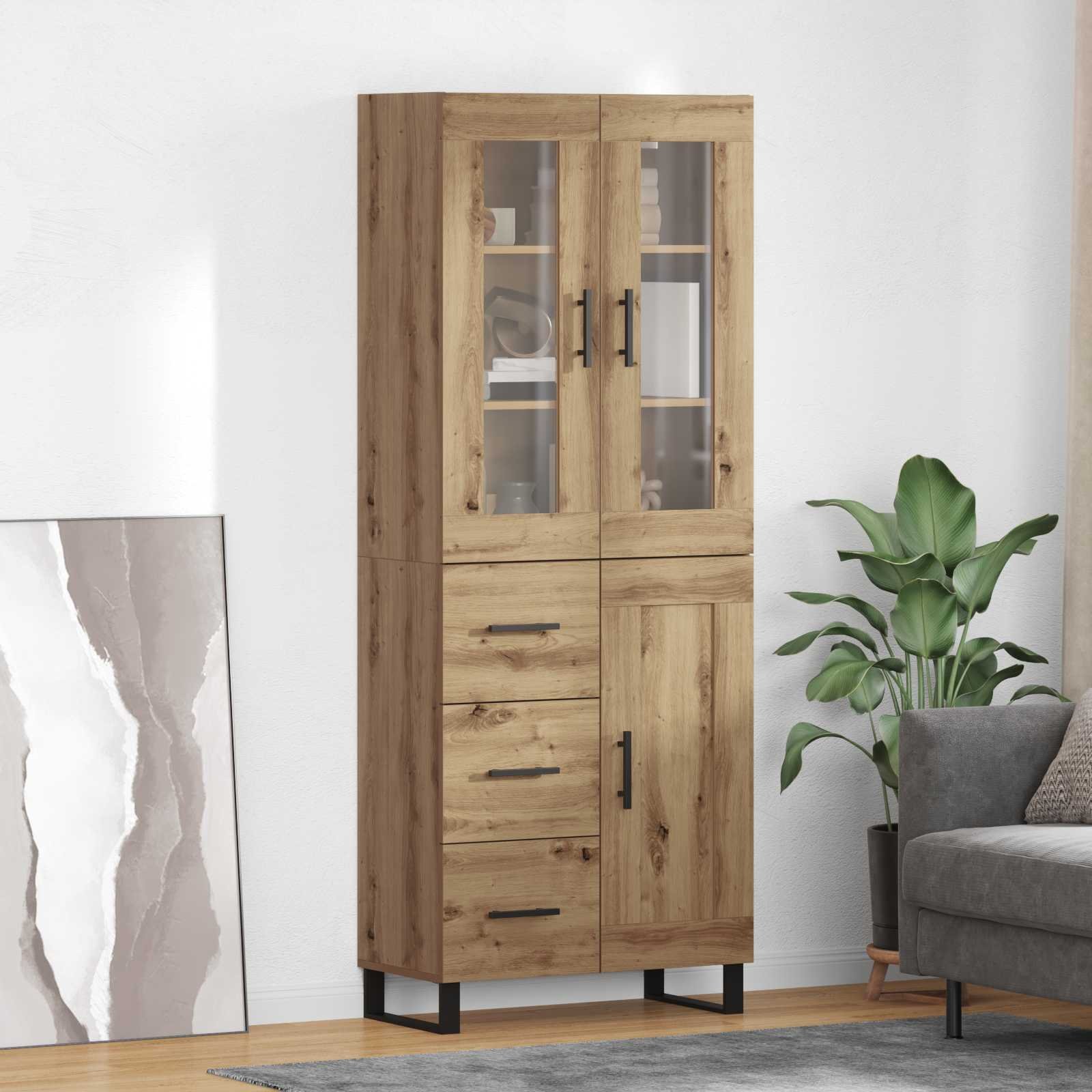 vidaXL Highboard 2 pcs Dąb rzemieślniczy Drewno inżynieryjne i szkło