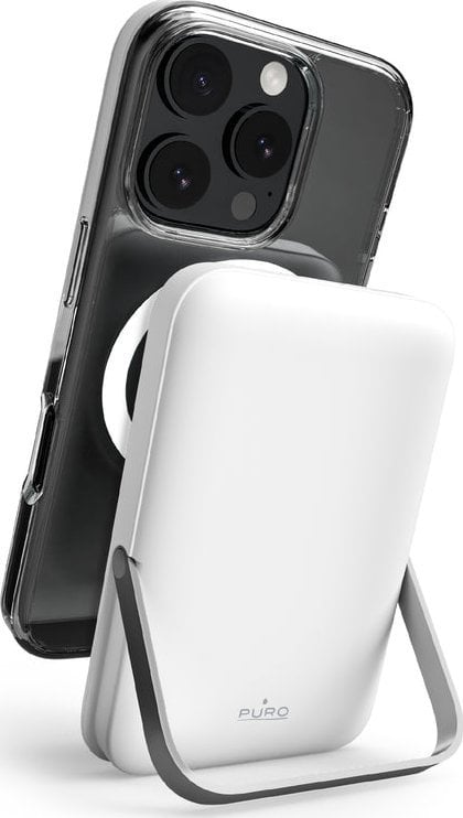 Powerbank bezprzewodowy Puro 10000mAh MagSafe z podstawką aluminiową - biały