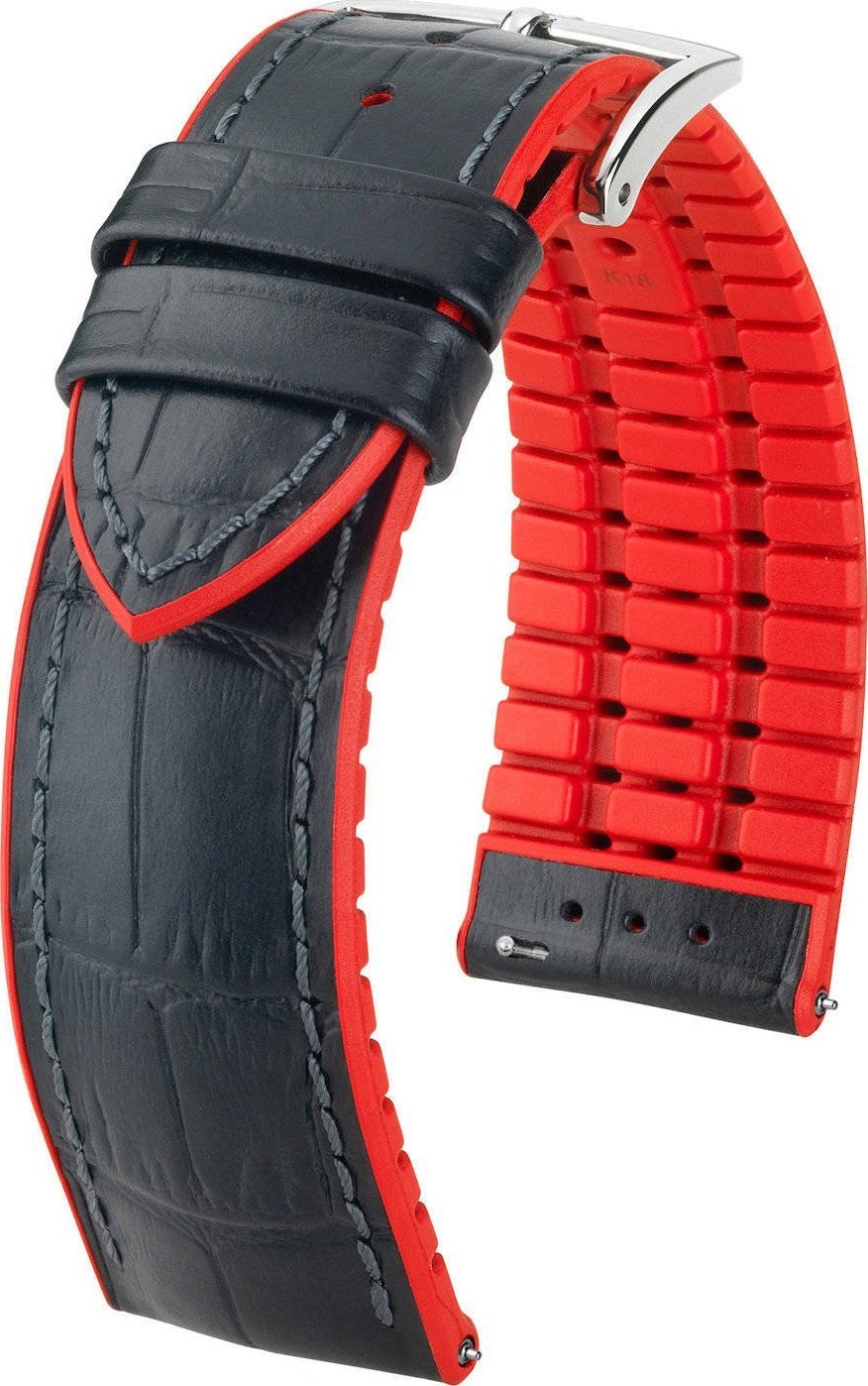 Hirsch Czarno-czerwony pasek skórzany 18 mm HIRSCH Andy 0922028050-2-18 (L)