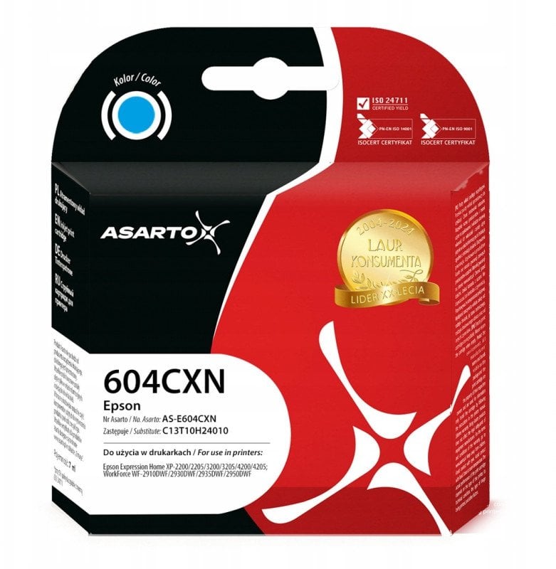 Tusz Asarto do Epson 604CXN | C13T10H24010 | 400 str. | 7ml | cyan