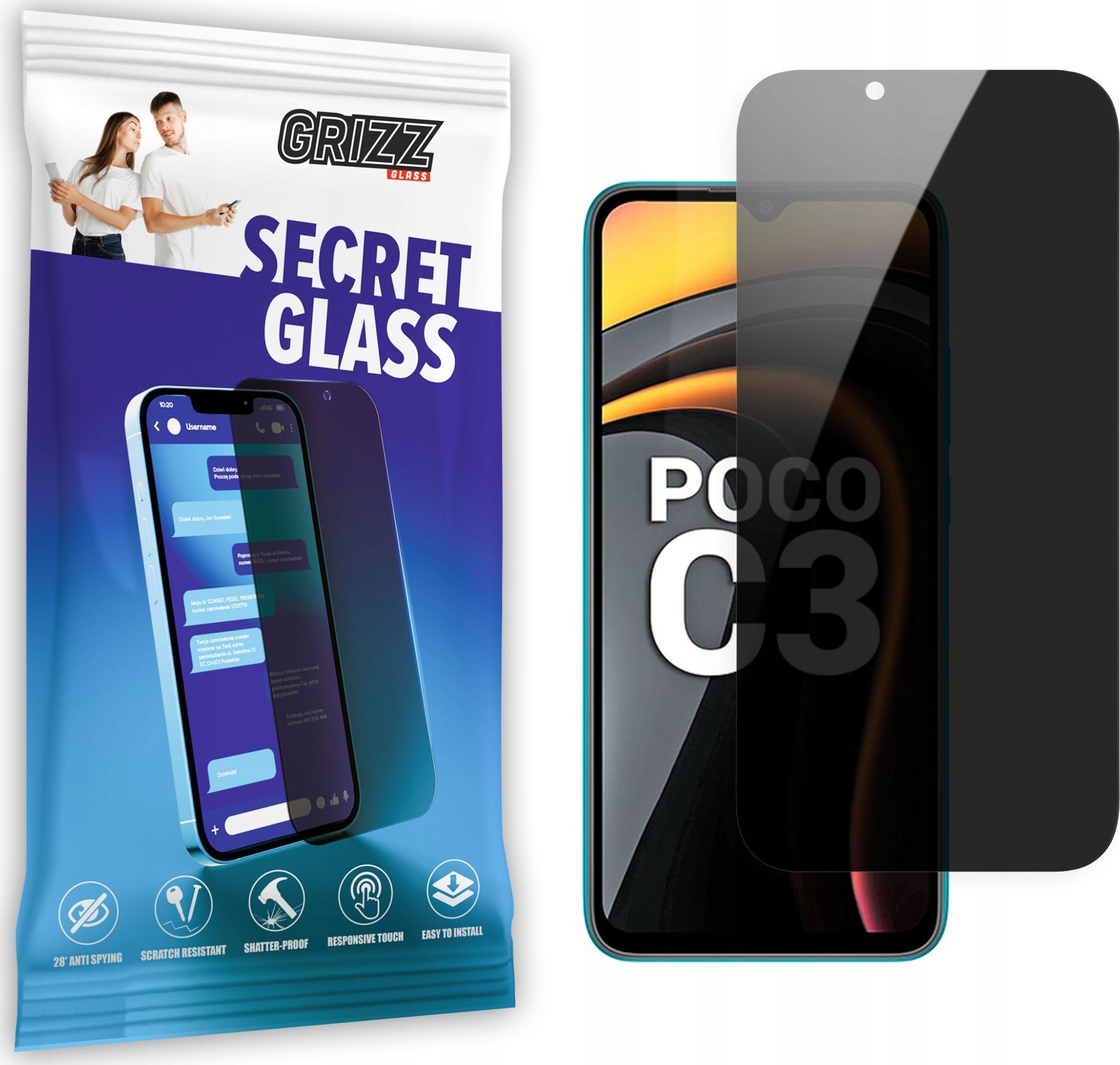 GrizzGlass Szkło prywatyzujące GrizzGlass SecretGlass Xiaomi POCO C3