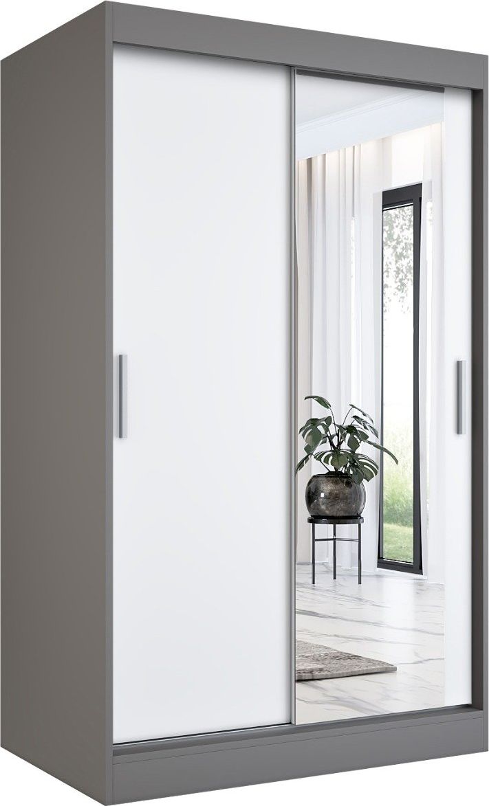 MKPOL Szafa przesuwna MODUO COMFORT 120 antracyt/biała mat z lustrem po prawej