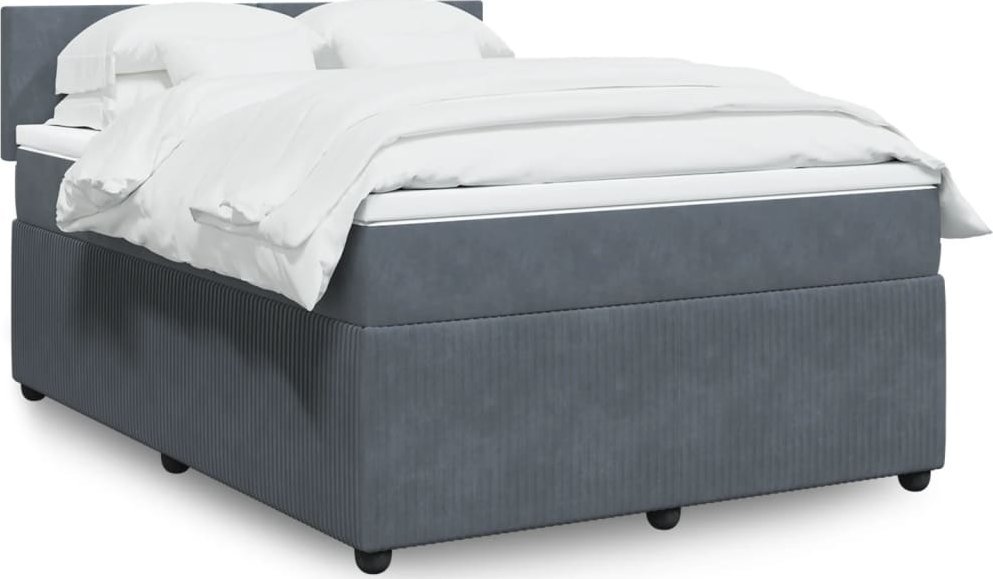 vidaXL vidaXL Łóżko kontynentalne z materacem, ciemnoszare, 140x200cm aksamit