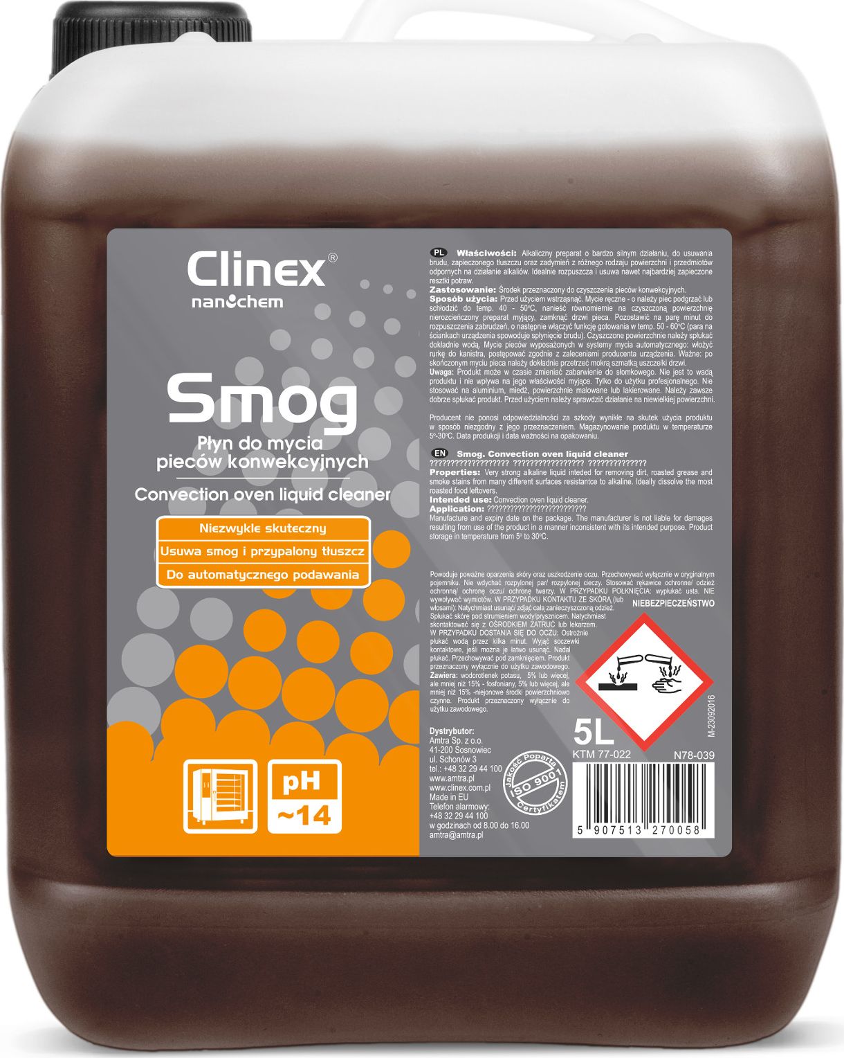 Clinex Skuteczny silny płyn do mycia pieców konwekcyjno-parowych wędzarni CLINEX Smog 5L Skuteczny silny płyn do mycia pieców konwekcyjno-parowych węd