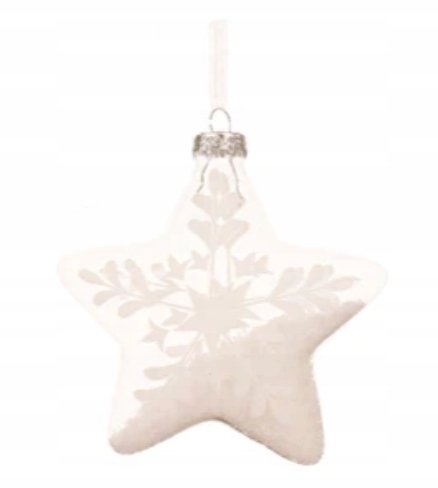 Bombka choinkowa szklana 10 cm duża gwiazdka biało beżowa 1 szt.
